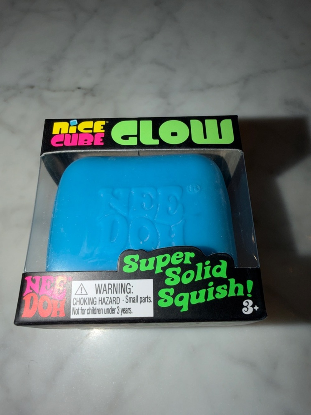 NWT NEE DOH VIRAL NICE CUBE GLOW Super Solid Squish Sensory Toy - Blue